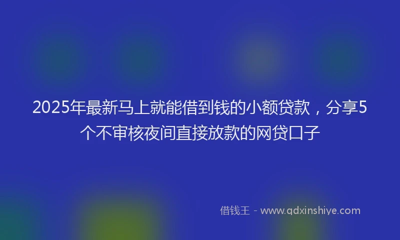 2025年最新马上就能借到钱的小额贷款，分享5个不审核夜间直接放款的网贷口子