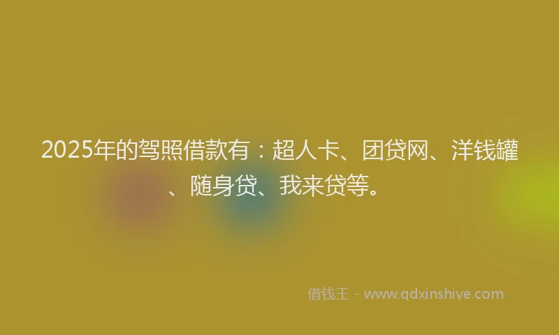 2025年的驾照借款有：超人卡、团贷网、洋钱罐、随身贷、我来贷等。