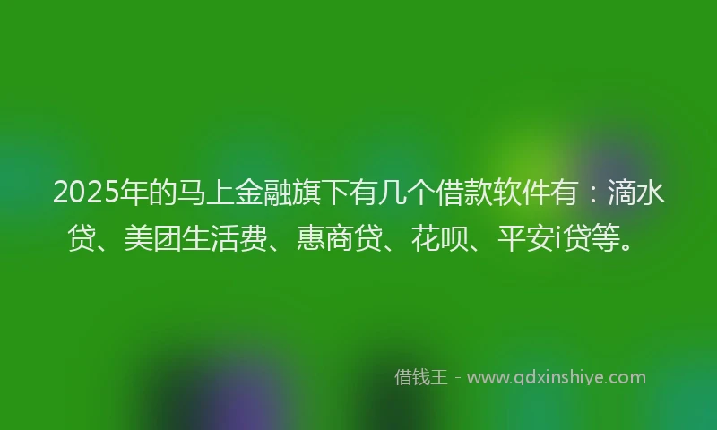 2025年的马上金融旗下有几个借款软件有：滴水贷、美团生活费、惠商贷、花呗、平安i贷等。