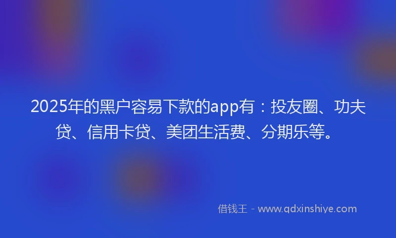 2025年的黑户容易下款的app有：投友圈、功夫贷、信用卡贷、美团生活费、分期乐等。