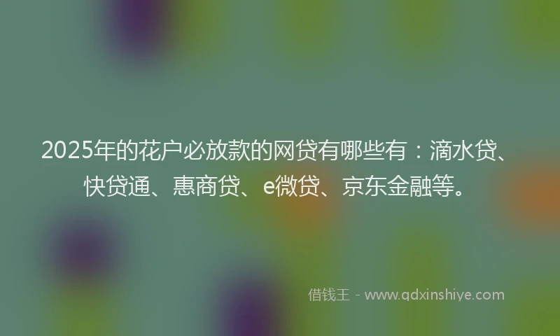 2025年的花户必放款的网贷有哪些有：滴水贷、快贷通、惠商贷、e微贷、京东金融等。