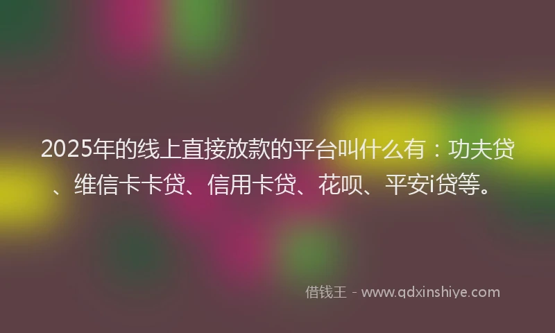 2025年的线上直接放款的平台叫什么有：功夫贷、维信卡卡贷、信用卡贷、花呗、平安i贷等。