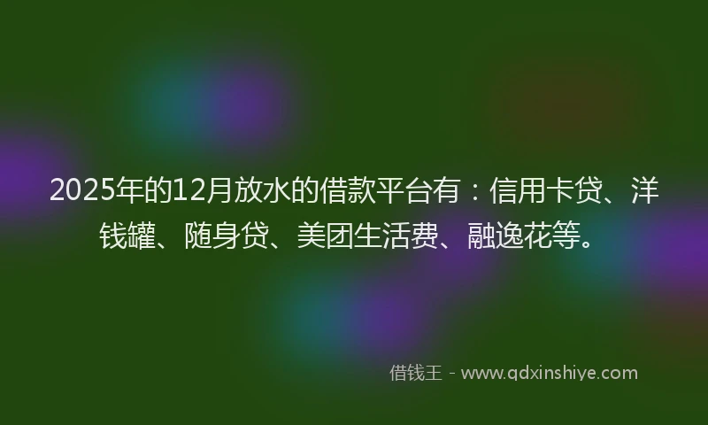 2025年的12月放水的借款平台有：信用卡贷、洋钱罐、随身贷、美团生活费、融逸花等。