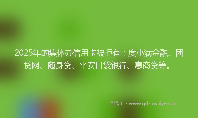 2025年的集体办信用卡被拒有：度小满金融、团贷网、随身贷、平安口袋银行、惠商贷等。