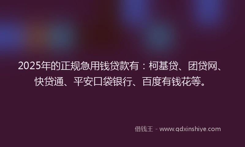 2025年的正规急用钱贷款有：柯基贷、团贷网、快贷通、平安口袋银行、百度有钱花等。