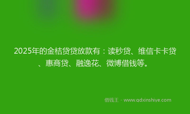 2025年的金桔贷贷放款有：读秒贷、维信卡卡贷、惠商贷、融逸花、微博借钱等。