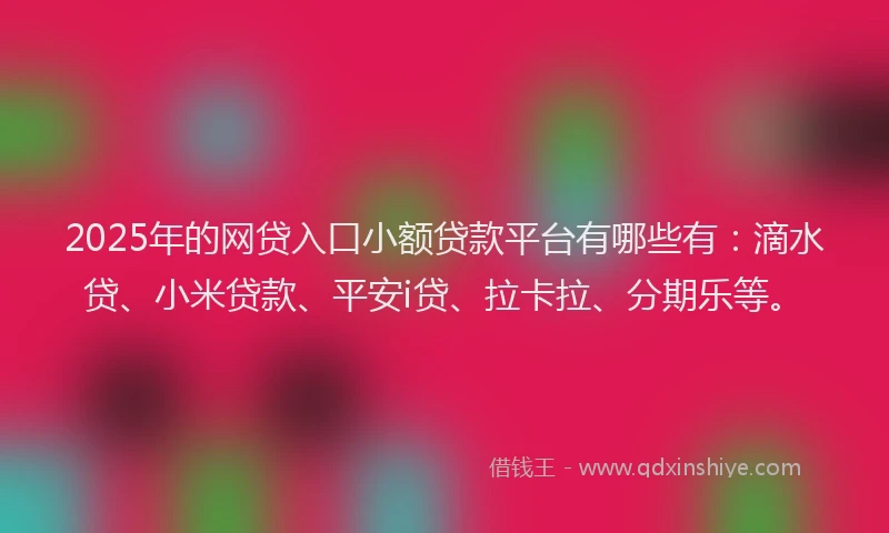 2025年的网贷入口小额贷款平台有哪些有：滴水贷、小米贷款、平安i贷、拉卡拉、分期乐等。