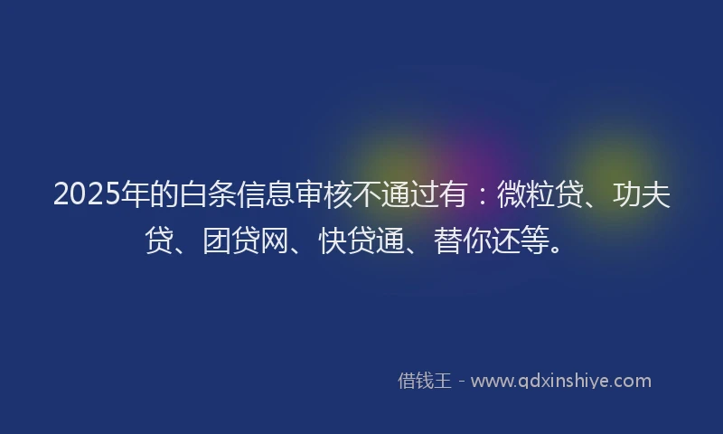 2025年的白条信息审核不通过有：微粒贷、功夫贷、团贷网、快贷通、替你还等。
