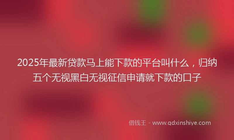 2025年最新贷款马上能下款的平台叫什么，归纳五个无视黑白无视征信申请就下款的口子