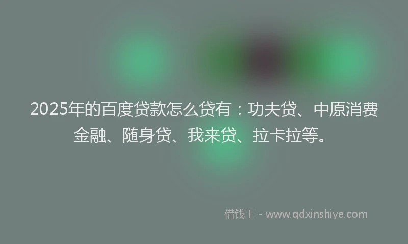 2025年的百度贷款怎么贷有：功夫贷、中原消费金融、随身贷、我来贷、拉卡拉等。