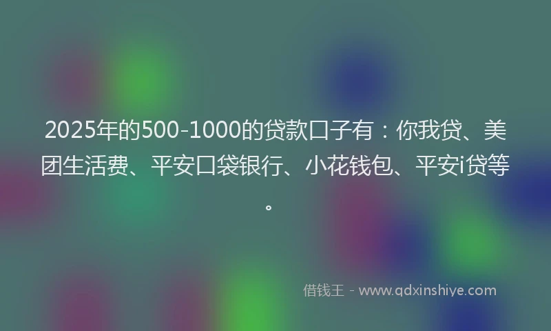 2025年的500-1000的贷款口子有：你我贷、美团生活费、平安口袋银行、小花钱包、平安i贷等。