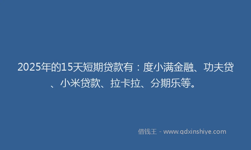 2025年的15天短期贷款有：度小满金融、功夫贷、小米贷款、拉卡拉、分期乐等。