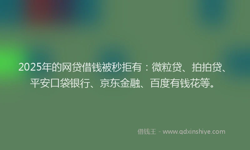 2025年的网贷借钱被秒拒有：微粒贷、拍拍贷、平安口袋银行、京东金融、百度有钱花等。