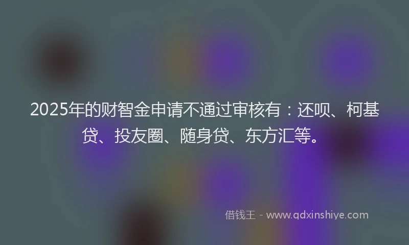 2025年的财智金申请不通过审核有：还呗、柯基贷、投友圈、随身贷、东方汇等。