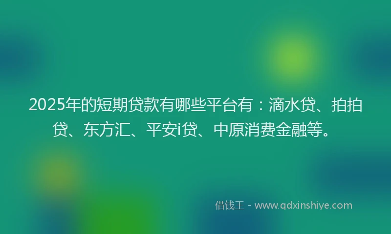 2025年的短期贷款有哪些平台有:滴水贷、拍拍贷、东方汇、平安i贷、中原消费金融等。
