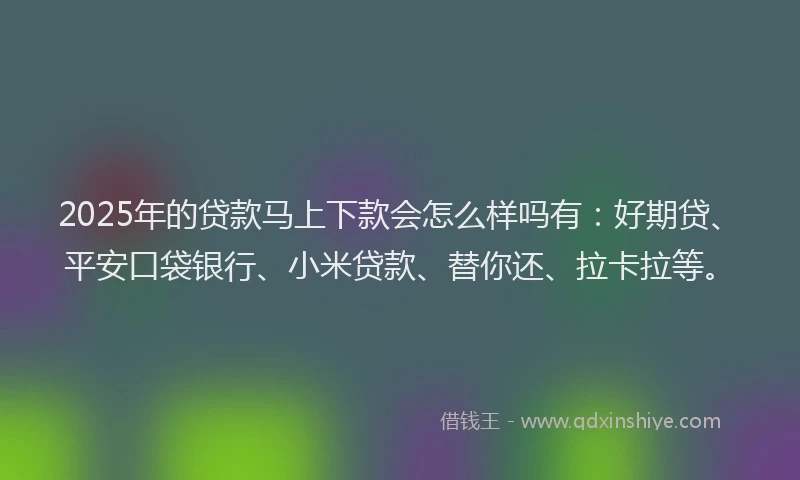 2025年的贷款马上下款会怎么样吗有：好期贷、平安口袋银行、小米贷款、替你还、拉卡拉等。