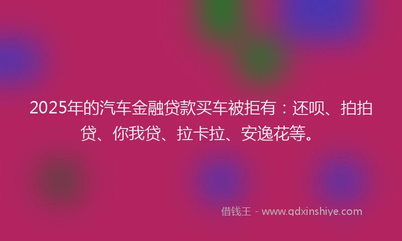 2025年的汽车金融贷款买车被拒有：还呗、拍拍贷、你我贷、拉卡拉、安逸花等。
