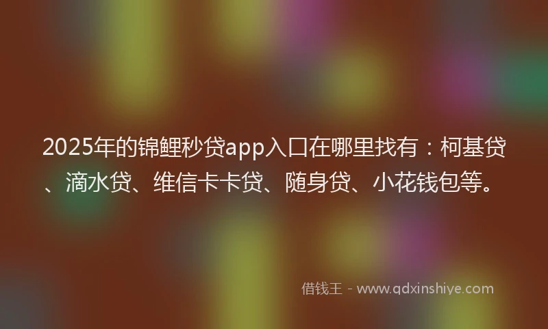 2025年的锦鲤秒贷app入口在哪里找有：柯基贷、滴水贷、维信卡卡贷、随身贷、小花钱包等。
