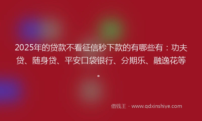 2025年的贷款不看征信秒下款的有哪些有：功夫贷、随身贷、平安口袋银行、分期乐、融逸花等。