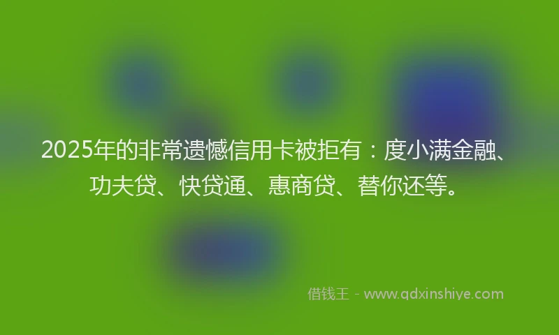 2025年的非常遗憾信用卡被拒有：度小满金融、功夫贷、快贷通、惠商贷、替你还等。