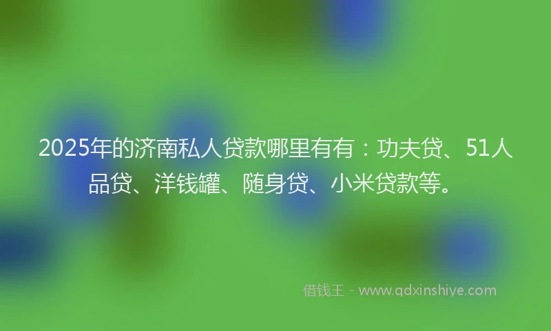 2025年的济南私人贷款哪里有有：功夫贷、51人品贷、洋钱罐、随身贷、小米贷款等。