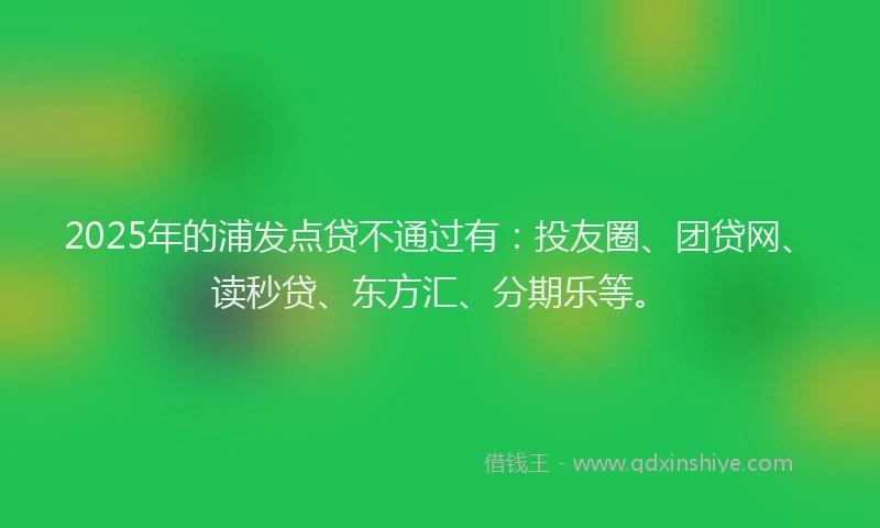 2025年的浦发点贷不通过有：投友圈、团贷网、读秒贷、东方汇、分期乐等。