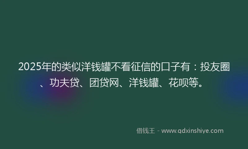 2025年的类似洋钱罐不看征信的口子有：投友圈、功夫贷、团贷网、洋钱罐、花呗等。