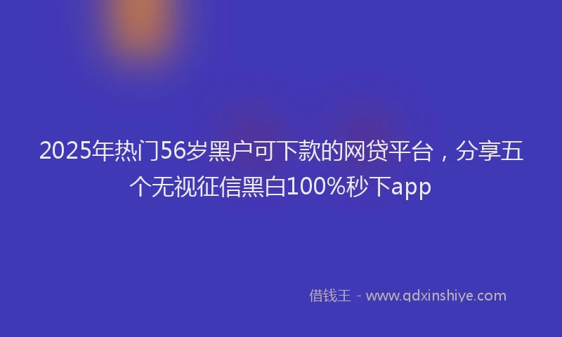 2025年热门56岁黑户可下款的网贷平台，分享五个无视征信黑白100%秒下app