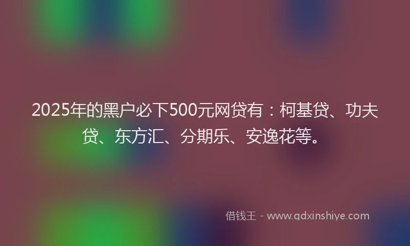 2025年的黑户必下500元网贷有：柯基贷、功夫贷、东方汇、分期乐、安逸花等。
