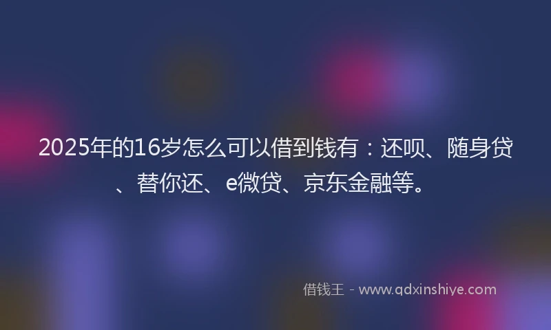 2025年的16岁怎么可以借到钱有：还呗、随身贷、替你还、e微贷、京东金融等。