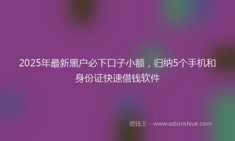 2025年最新黑户必下口子小额，归纳5个手机和身份证快速借钱软件