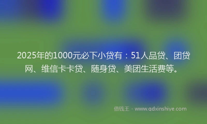 2025年的1000元必下小贷有：51人品贷、团贷网、维信卡卡贷、随身贷、美团生活费等。
