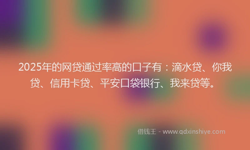 2025年的网贷通过率高的口子有：滴水贷、你我贷、信用卡贷、平安口袋银行、我来贷等。