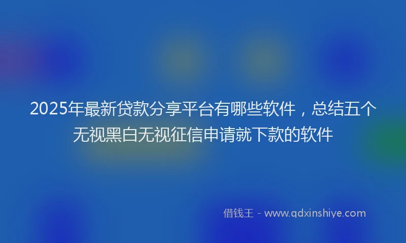2025年最新贷款分享平台有哪些软件，总结五个无视黑白无视征信申请就下款的软件