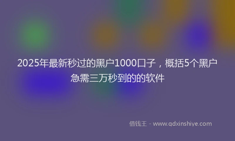 2025年最新秒过的黑户1000口子，概括5个黑户急需三万秒到的的软件