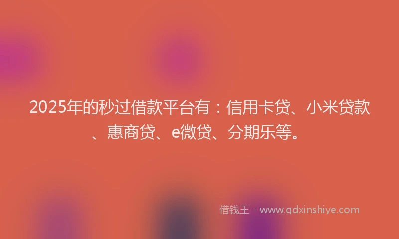 2025年的秒过借款平台有：信用卡贷、小米贷款、惠商贷、e微贷、分期乐等。
