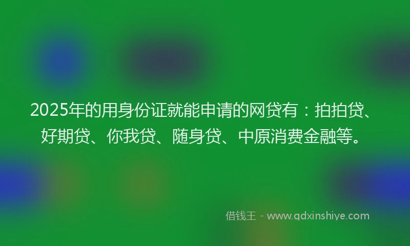2025年的用身份证就能申请的网贷有：拍拍贷、好期贷、你我贷、随身贷、中原消费金融等。