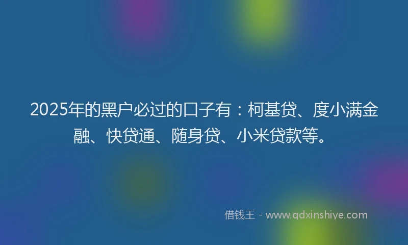 2025年的黑户必过的口子有：柯基贷、度小满金融、快贷通、随身贷、小米贷款等。
