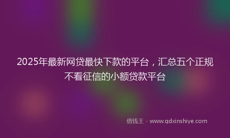 2025年最新网贷最快下款的平台，汇总五个正规不看征信的小额贷款平台