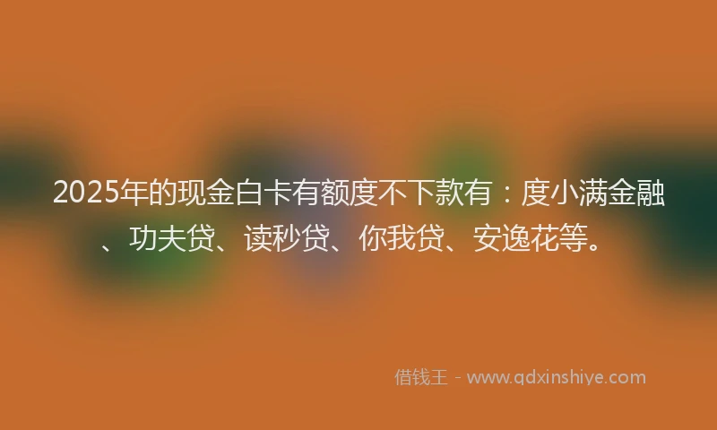 2025年的现金白卡有额度不下款有：度小满金融、功夫贷、读秒贷、你我贷、安逸花等。