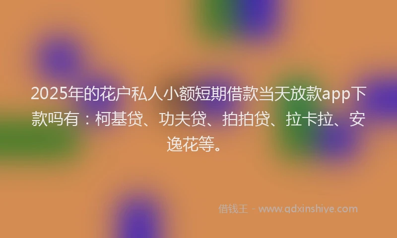 2025年的花户私人小额短期借款当天放款app下款吗有：柯基贷、功夫贷、拍拍贷、拉卡拉、安逸花等。