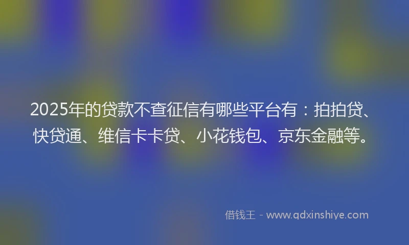2025年的贷款不查征信有哪些平台有：拍拍贷、快贷通、维信卡卡贷、小花钱包、京东金融等。