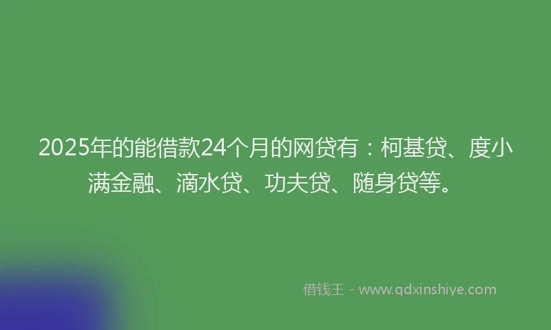 2025年的能借款24个月的网贷有：柯基贷、度小满金融、滴水贷、功夫贷、随身贷等。