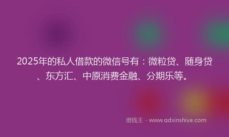 2025年的私人借款的微信号有：微粒贷、随身贷、东方汇、中原消费金融、分期乐等。