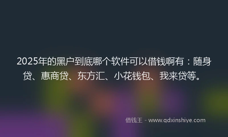 2025年的黑户到底哪个软件可以借钱啊有：随身贷、惠商贷、东方汇、小花钱包、我来贷等。