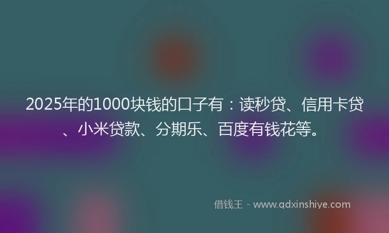 2025年的1000块钱的口子有：读秒贷、信用卡贷、小米贷款、分期乐、百度有钱花等。