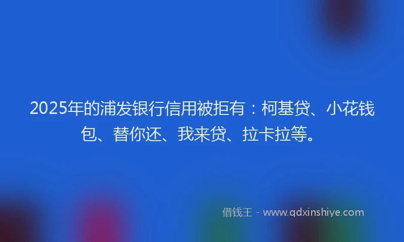 2025年的浦发银行信用被拒有：柯基贷、小花钱包、替你还、我来贷、拉卡拉等。