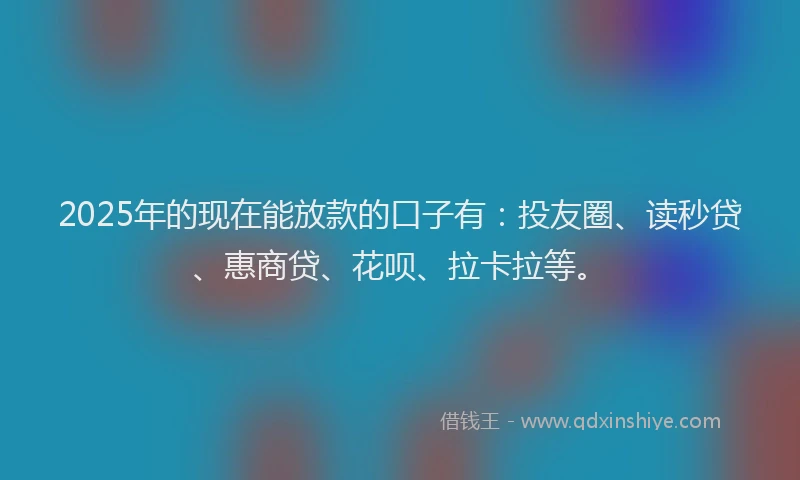 2025年的现在能放款的口子有：投友圈、读秒贷、惠商贷、花呗、拉卡拉等。