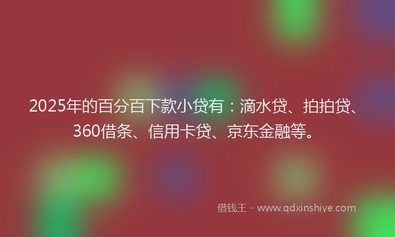 2025年的百分百下款小贷有：滴水贷、拍拍贷、360借条、信用卡贷、京东金融等。