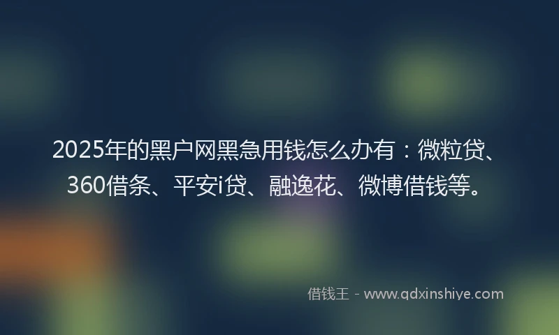 2025年的黑户网黑急用钱怎么办有：微粒贷、360借条、平安i贷、融逸花、微博借钱等。